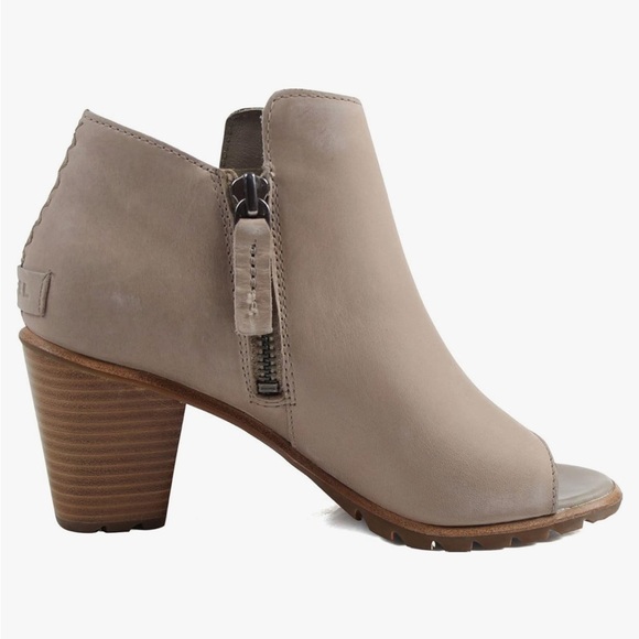 Sorel Nadia Bootie Open Toe Leather, Sandal Heel SandyTan, Wood Stacked Heel 8 - Picture 2 of 14
